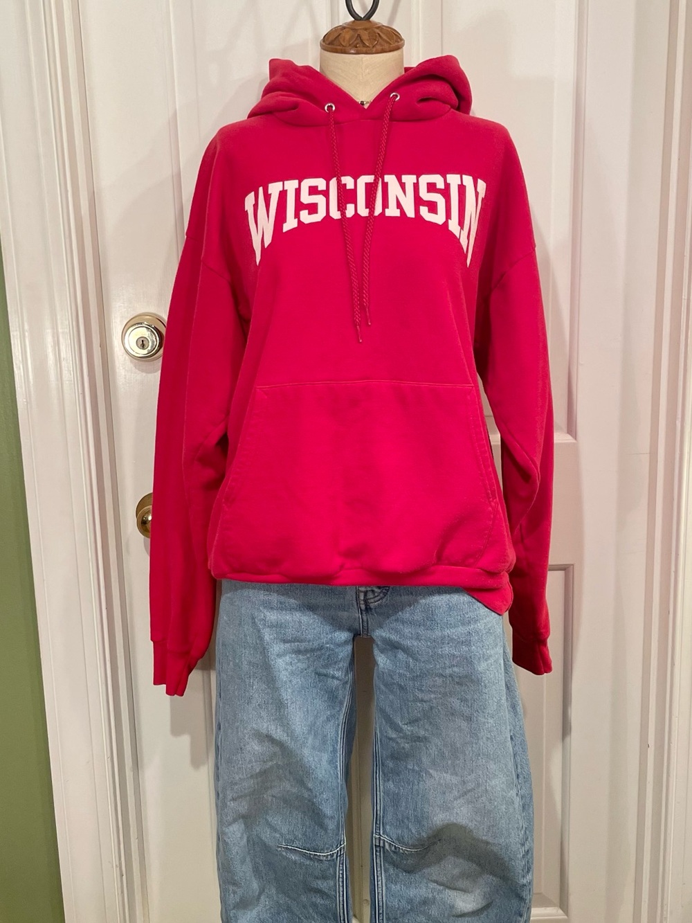 University of Wisconsin Madison Red Hooded Sweatshirt with White Lettering
